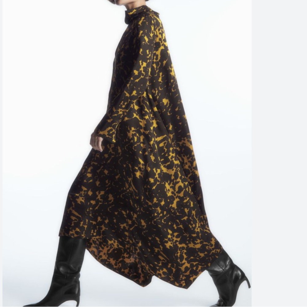 COS asymmetric silk shirt dress with a tie 
6